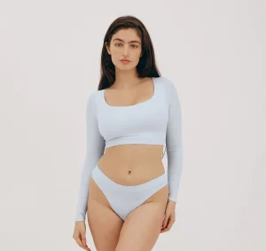 Outlet Organic Basics Algae Life Naked Rib Crop Scoop Neck Long Sleeve Top AlgaeBlue