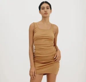 Clearance Organic Basics Core Bold Rib Ruched Side Dress Ocher