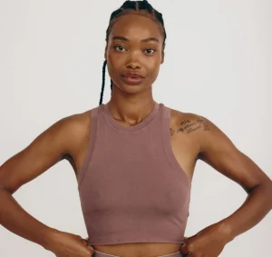 Clearance Organic Basics Core Crop Tank Top MutedRoseWood