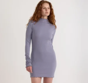 Sale Organic Basics Core Rib Mock Neck Long Sleeve Dress SilverMist