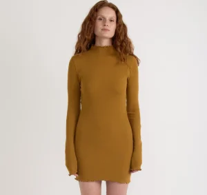 Outlet Organic Basics Core Rib Mock Neck Long Sleeve Dress GoldenClay