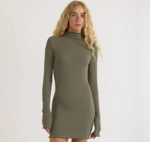 Store Organic Basics Core Rib Mock Neck Long Sleeve Dress Thyme
