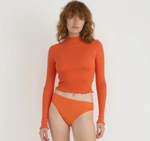 Fashion Organic Basics Core Rib Mock Neck Long Sleeve Tee Tangerine