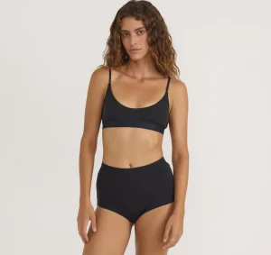Sale Organic Basics Core Rib Open Back Scoop Bralette Black