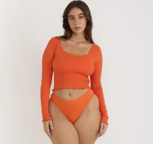 Cheap Organic Basics Core Rib V-Neck Long Sleeve Tee Tangerine