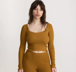 Best Organic Basics Core Rib V-Neck Long Sleeve Tee GoldenClay