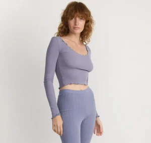 Cheap Organic Basics Core Rib V-Neck Long Sleeve Tee SilverMist