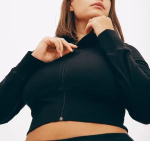 Outlet Organic Basics Core Sport Crop Zip Jacket Black