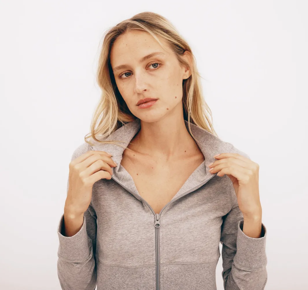 Clearance Organic Basics Core Sport Crop Zip Jacket GreyMelange