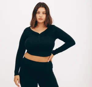 New Organic Basics Core Sport Henley Long-Sleeve Tee Black