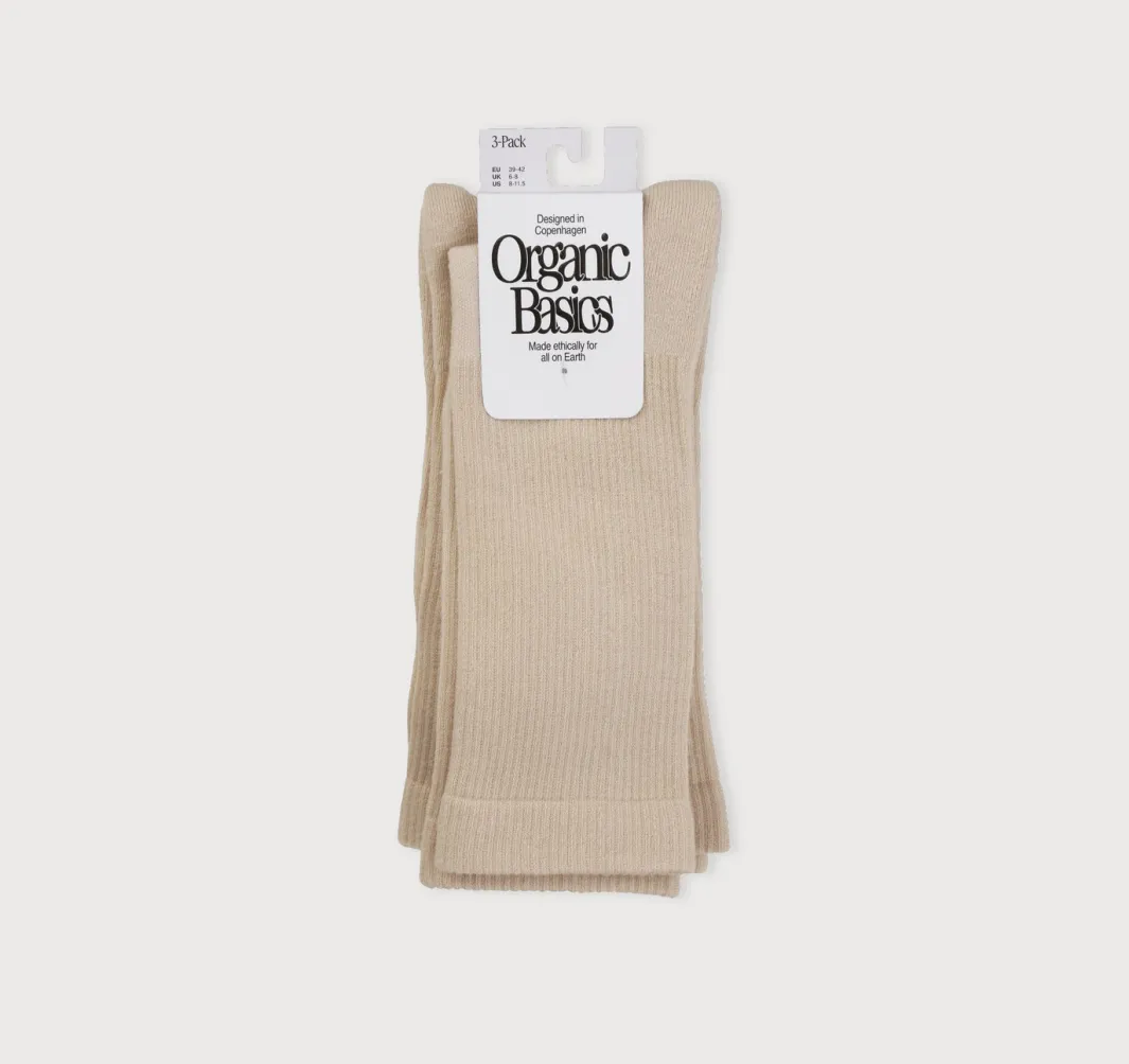 New Organic Basics Core Tennis Crew Socks 3-pack Sandstone
