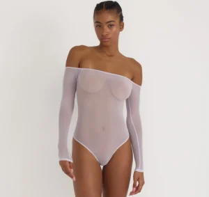 Shop Organic Basics Mesh Off-Shoulder Bodysuit SoftLilac