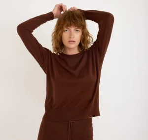 Discount Organic Basics Soft Knit Boxy Crewneck Sweater RichBrown