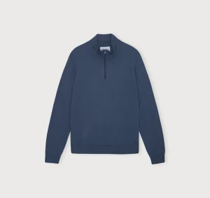 Sale Organic Basics Soft Knit Half Zip Sweater StoneBlue