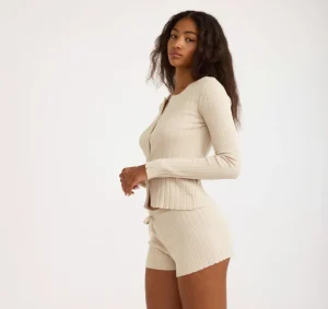 Clearance Organic Basics Soft Knit Rib Cardigan Sandstone