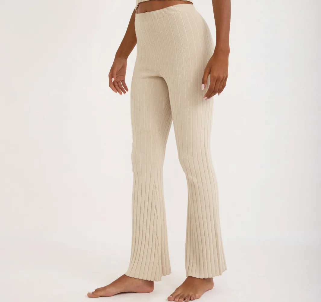 Flash Sale Organic Basics Soft Knit Rib Flare Pants Sandstone
