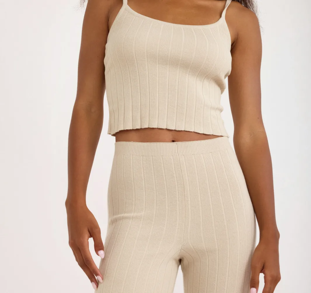 Flash Sale Organic Basics Soft Knit Rib Flare Pants Sandstone