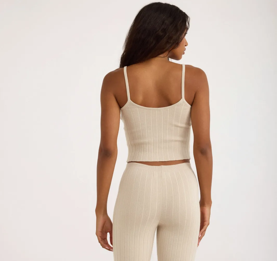 Flash Sale Organic Basics Soft Knit Rib Flare Pants Sandstone