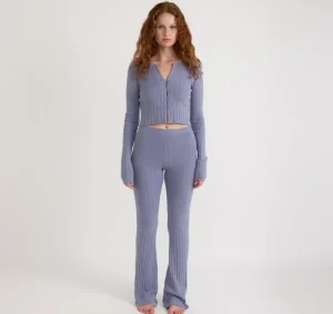 Best Sale Organic Basics Soft Knit Rib High-Rise Flare Pants SilverMist