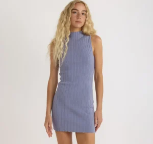 Outlet Organic Basics Soft Knit Rib Mock Neck Dress SilverMist