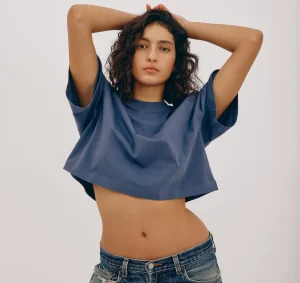Best Sale Organic Basics True Boxy Crop Tee StoneBlue
