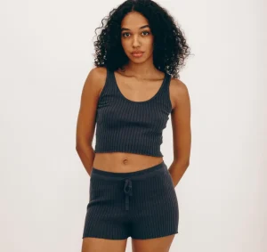 Cheap Organic Basics True Knit Crop Tank Top Slate