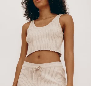 Cheap Organic Basics True Knit Crop Tank Top Oat