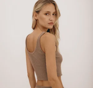 Shop Organic Basics True Knit Crop Tank Top Almond