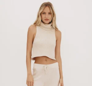 Store Organic Basics True Knit Sleeveless Turtleneck SoftVanilla