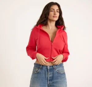 Cheap Organic Basics Weekend Crop Zip Hoodie Strawberry
